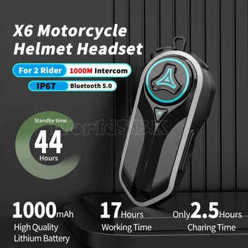1 / 2шт Bluetooth Мотоциклетный шлем Гарнитура внутренней связи для 2 Всадников 1000 м Intercomunicador Moto Interphone Беспроводной вызов громкой связи