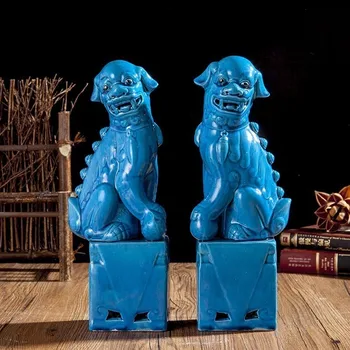 1 Пара фарфоровых собак Foo Lion Foo, керамическая фигурка, статуя для декора комнаты, аксессуары для украшения дома