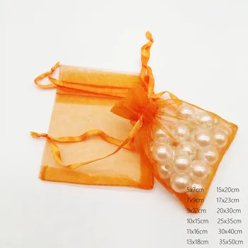 1000 шт., оранжевая сумка из органзы, сумка на шнурке, сумки для ювелирных изделий, подарки на свадьбу/Рождество/ювелирный дисплей, упаковочная сумка-органайзер