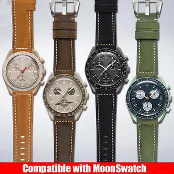 20 мм матовый Ретро ремешок из натуральной кожи Подходит для Omega MoonSwatch, модные водонепроницаемые спортивные часы, аксессуары
