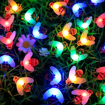 20 светодиодов В форме прекрасной пчелы, светодиодные ночные огни, гирлянда для Наружного Двора, Садовый забор, патио, лампа-гирлянда, Рождественское украшение