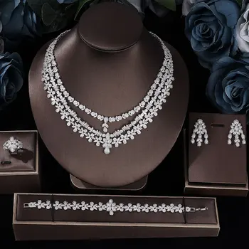 2023 Новый Свадебный Циркониевый Полный набор из 4 предметов для женской вечеринки, Роскошный Свадебный ювелирный набор из кристаллов в Дубае, Нигерия