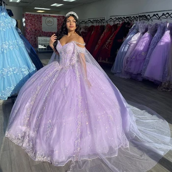 2023 Фиолетовые Пышные платья С аппликацией в виде сердечка, бальное платье для девочек, Праздничные платья Vestidos De 15 Años