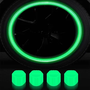 4шт зеленый флуоресцентный светящиеся колпачки крышки клапана автошины автошины украшения автомобиля мотоцикла велосипеда ступицы колеса светящиеся крышки клапанов