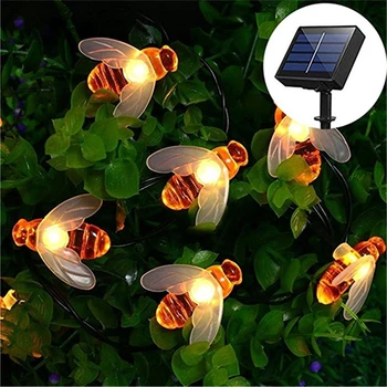 5 М 20 светодиодов на солнечной энергии Пчелиная гирлянда Сказочные наружные садовые фонари лампа Праздничный фестиваль Вечеринка Рождественский декор