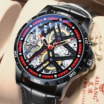 AILANG, лидирующий бренд, мужские роскошные автоматические часы с Турбийоном, кожаные водонепроницаемые механические часы в стиле стимпанк Для Мужчин