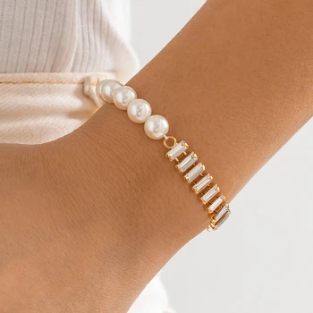 Ailodo Асимметричный браслет-цепочка с имитацией жемчуга и кристаллов Для женщин, Элегантный свадебный браслет-оберег, Модные украшения, подарок