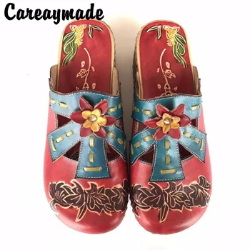 Careaymade-Новая обувь ручной работы с резьбой из воловьей кожи с головным убором в народном стиле, обувь mori girl в стиле ретро, женские повседневные тапочки