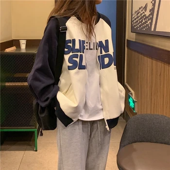 Deeptown Винтажная бейсбольная куртка на молнии, Женская Модная Уличная куртка в стиле Харадзюку, Женская одежда в Японском стиле, Колледж