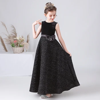 Dideyttawl, Черное Вечернее платье для девочек, Длинная Бархатная юбка с блестками, платье Принцессы для свадьбы, вечеринки, детей-подростков