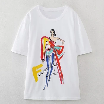 Elmsk/ летние футболки 2023, модная дизайнерская белая футболка с принтом граффити для девочек, летние хлопковые топы для женщин
