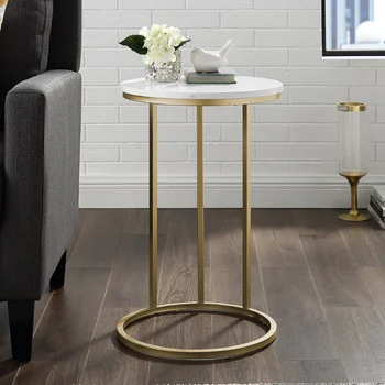 Ember Interiors Современный Гламурный столик Athena C-образной формы, стол из искусственного мрамора/золотого дерева, мебель для гостиной