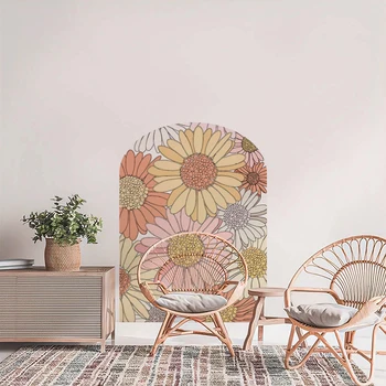 Funlife® Bohemia Daisy Arch, цветочная наклейка на стену, Детская, Спальня, самоклеящиеся обои, Декоративная наклейка на стену для домашнего интерьера