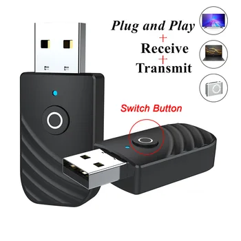 Grwibeou Беспроводной USB Bluetooth 5,0, Аудиопередатчик, приемник, адаптер 3в1 для телевизора, ПК, автомобильного USB-ключа