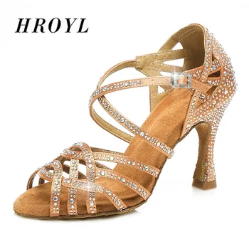 HROYL/ Новые женские туфли для латинских танцев; сандалии для сальсы со стразами для девочек; женские бальные танго самба; пикантные вечерние Heedl6/7.5/8.5/ 10 см