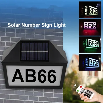 IP55 Водонепроницаемый Настенный Светильник на солнечной Энергии с Номером дома, Знак Изменения цвета RGB и пульт Дистанционного Управления для Сада, Ворот