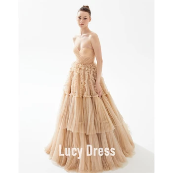 Lucy Blush Розовое вечернее платье с открытыми плечами и оборками для женщин, Свадебное Элегантное многоуровневое бальное платье для выпускного вечера, вечерние платья