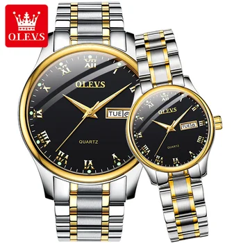 OLEVS 2023 Новые Роскошные часы для влюбленных Модные кварцевые часы из нержавеющей стали для мужчин и женщин, парные часы, наручные часы для влюбленных