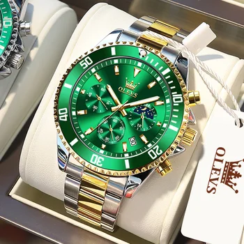 OLEVS Мужские Часы Спортивные Зеленые Роскошные Лидирующий Бренд Модные Водонепроницаемые Кварцевые Часы из Нержавеющей Стали для Мужчин Наручные Часы Reloj Hombre