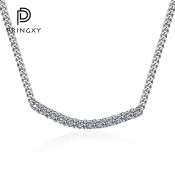 PRINGXY 1.1Ct Настоящее Муассанитовое Ожерелье для Женщин s925 Stelring Серебряное Бриллиантовое Лабораторное Ожерелье с Улыбкой, Свадебная Вечеринка, Ювелирные Изделия