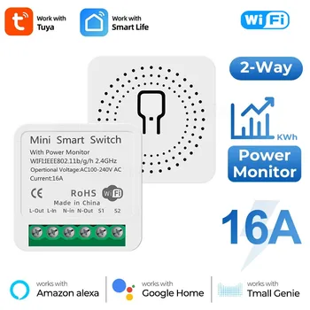 Tuya Mini Wifi Smart DIY Switch Light 16A С Монитором Питания Поддерживает 2-Полосный Модуль автоматизации Приложение Для Alexa Google Home