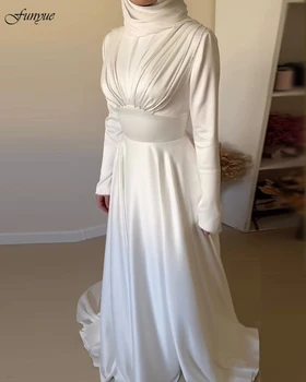 Vestido De Novia 2023 Мусульманское Свадебное платье с Длинными рукавами, Свадебное платье-Хиджаб, Роскошное Атласное Платье Трапециевидной формы, Расшитое бисером, Простое платье Невесты