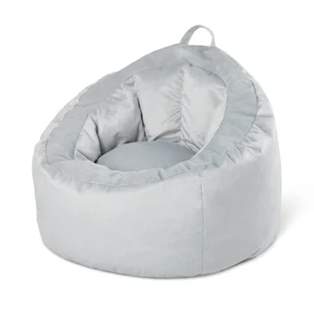 Your Zone Серое бархатное кресло-мешок для отдыха с карманом, кресло-мешок для спальни, напольный диван, гигантский мешок для фасоли