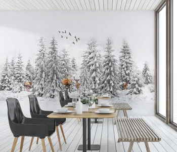 beibehang Фото 3d обои в скандинавском минималистичном стиле, черно-белые фрески с изображением лося в лесу, Гостиная, спальня, Водонепроницаемая настенная живопись
