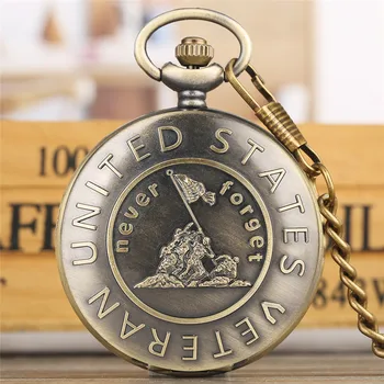 Антикварные часы Ветеранского дизайна Соединенных Штатов Для моего сына, задняя крышка, Мужские Кварцевые Аналоговые Карманные часы с брелоком, Цепочка, подарок