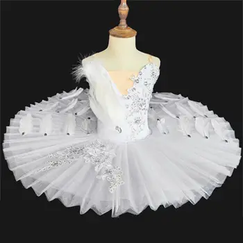 Балетная юбка для девочек, Профессиональная балетная пачка с белыми перьями, Танцевальное платье для взрослых, Костюм Лебединого озера, Балетное Трико Для женщин, взрослых