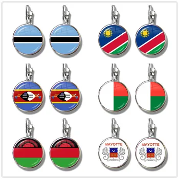 Ботсвана, Намибия, Свазиленд, Мадагаскар, Малави, Майотта, Национальный флаг, стеклянный кабошон, французские серьги-крючки, ювелирные изделия для женщин в подарок