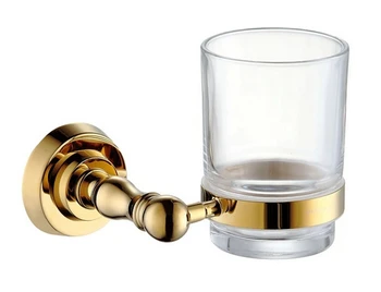 Держатель для стакана, подстаканник для зубной щетки, латунная основа с золотой отделкой + стеклянная чашка, аксессуары для ванной комнаты GB001c
