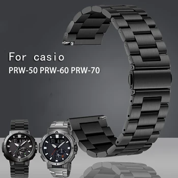 Для Casio PROTREK серии для альпинизма PRW-60/PRW-70/PRW-50Y Металлический ремешок для часов из нержавеющей стали 23 мм, черный серебристый ремешок для часов