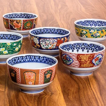 Древний стиль Иванского двора, окрашенная парча, пион, керамическая японская посуда, бытовая маленькая миска, миска для лапши, миска для супа, миска