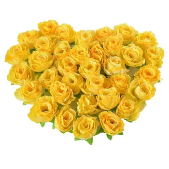 Желтые тканевые Шелковые головки искусственных роз для украшения, упаковка из 50шт