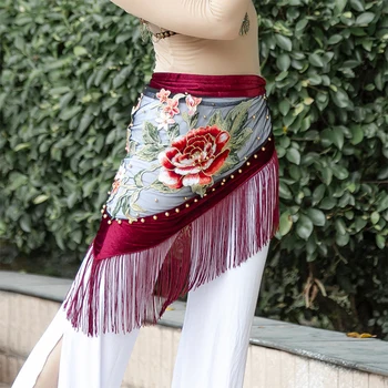 Женский Шарф для Танца Живота, Цыганский костюм, пояс для Танца Живота, Шарф с кисточками и племенной вышивкой, шарф с треугольным запахом, Шаль
