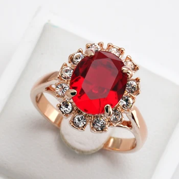 Женское кольцо ZHOUYANG с красным Кристаллом, Элегантное Обручальное кольцо для Помолвки, Розовое золото, Австрийские кристаллы, модные ювелирные изделия ZYR187