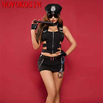 Женщины-полицейские, 9 предметов, Эластичный корсет с сексуальным мини-платьем, Кожаный ремень, Перчатки, Женский полицейский костюм для Косплея в очках, униформа