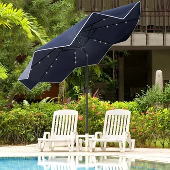 Зонт для внутреннего дворика MF Studio 10FT на солнечной светодиодной основе с легкой регулировкой наклона, темно-синий