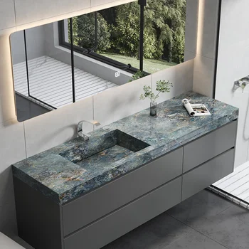 Индивидуальный Дизайнерский Столик для ванной Комнаты, Каменная плита, Один Шкаф для ванной Комнаты, Комбинированный Умывальник для мытья рук, Современный минималистский