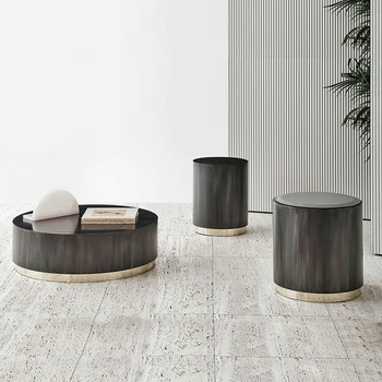 Итальянский дизайн, современный минималистичный роскошный круглый журнальный столик из нержавеющей стали, мебель для гостиной
