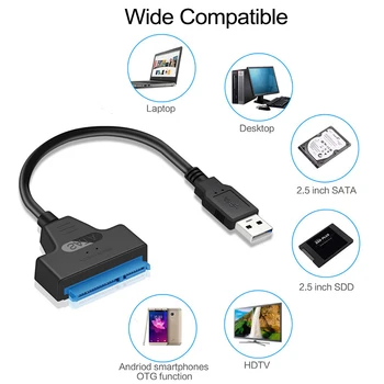 Кабель USB 3,0 SATA 3 Адаптер Sata-USB 3,0 До 6 Гбит/с Поддержка 2,5 Дюйм(Ов) Внешнего жесткого диска SSD 22-Контактный кабель Sata III