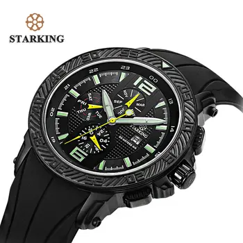 Кварцевые часы STARKING, Мужские наручные часы Relogio Masculino, Многофункциональные Оригинальные спортивные часы, Силиконовые, Люксовый бренд, черный