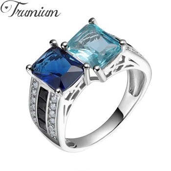 Кольцо из стерлингового серебра Trumium 925 пробы, Голубая бижутерия, кольца с кристаллами AAA для женщин, Романтическое свадебное кольцо с обещанием, Винтажная роскошь