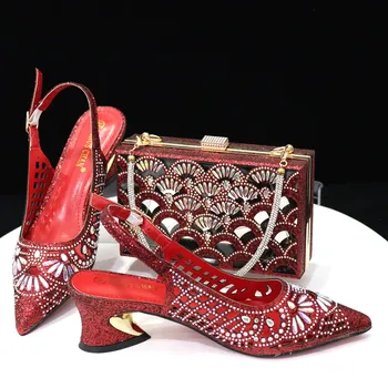 Комплект женской обуви и сумок Doershow высокого качества в африканском стиле, новейший винный итальянский комплект обуви и сумок для вечеринки HFG1-15