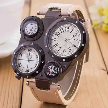 Креативные цифровые часы-браслет с 4 циферблатами, Мужские шикарные кварцевые спортивные часы с двойным механизмом, Водонепроницаемые Уличные часы с термометром и Компасом