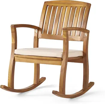 Кресло-качалка из акации с подушкой, отделка из тикового дерева