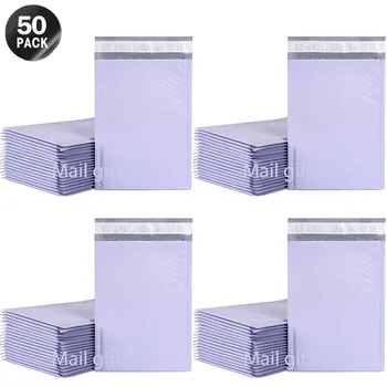 Лавандово-фиолетовый почтовый пакет с пузырьками, 50 шт., Почтовые Конверты с поли-пузырьковой подкладкой Для упаковки, Самоуплотняющийся пакет для доставки, Пузырчатая прокладка