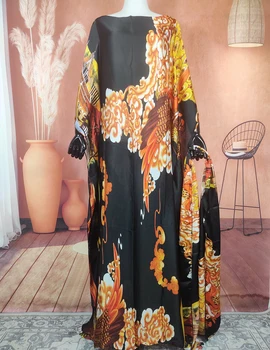 Летнее Шелковое Платье-кафтан с Принтом в стиле Рамадан, Мусульманский Женский Хиджаб-кафтан, Традиционное Богемное длинное Платье Abaya Lady's Abaya в Дубае большого Размера