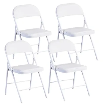 Металлический складной стул с виниловой обивкой, 4 упаковки, белый